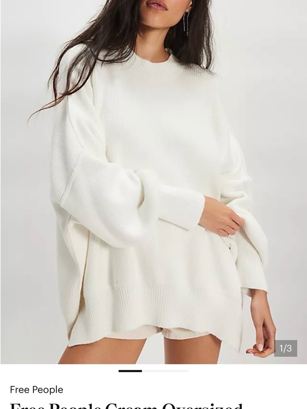 Free People White Oversized Crewneck Ribbed Sweater